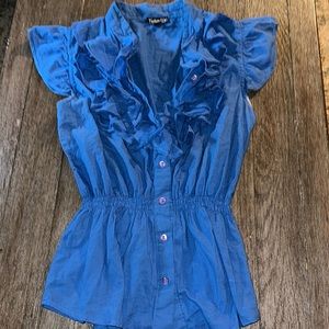 Colbot blue shirt ruffled short sleeve blouse top XL western style country farm
